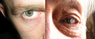 Closeup of young and old men's eyeballs