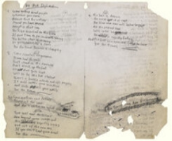 Bob Dylan Manuscript Bob Dylan's original hand-writen manuscript of The Times They Are A'Changing